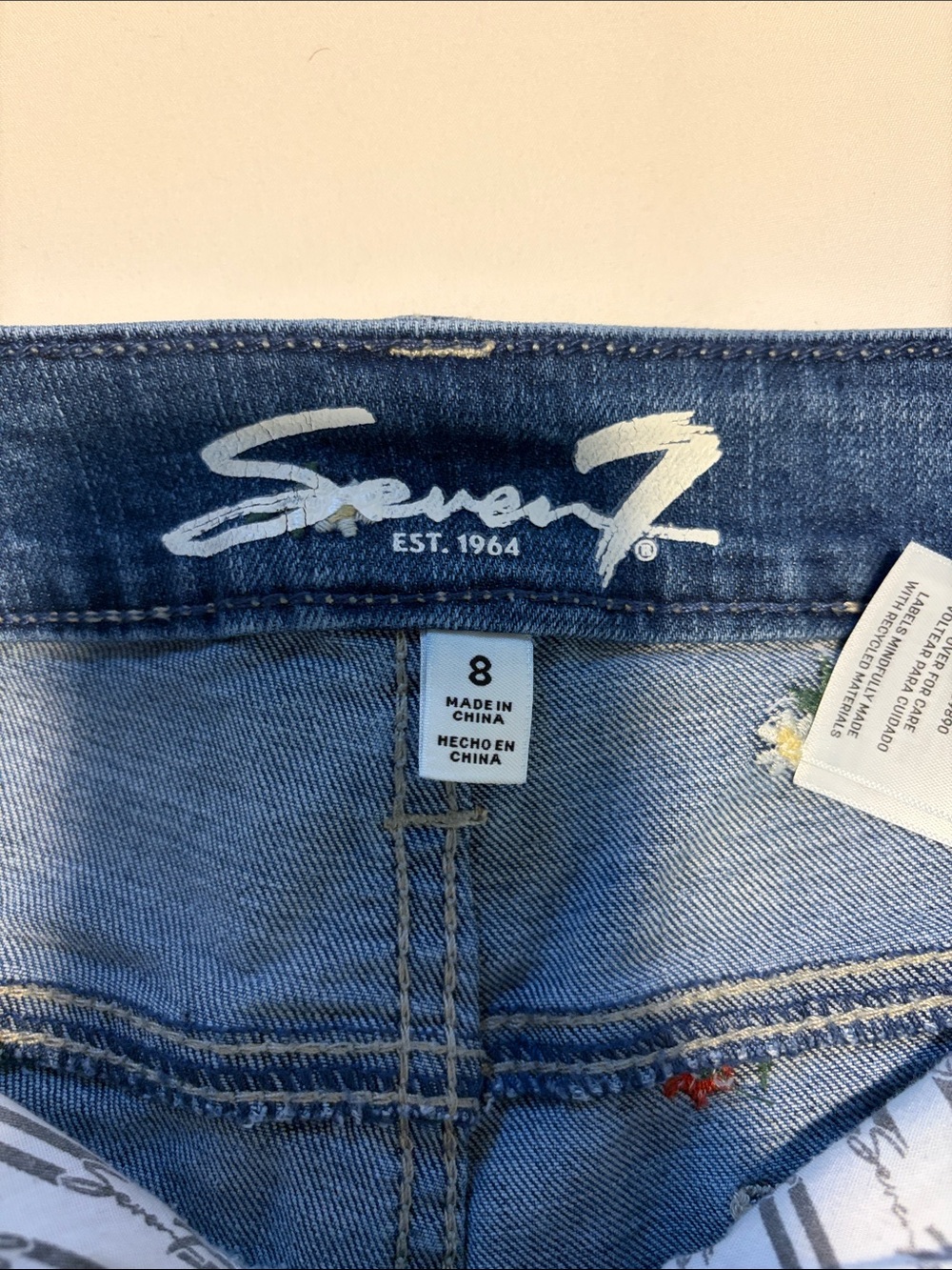 Seven7 Blue Denim Shorts with Embroidered Floral Accents - Picture 4 of 6